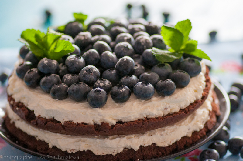 Шоколадный кето торт с голубикой